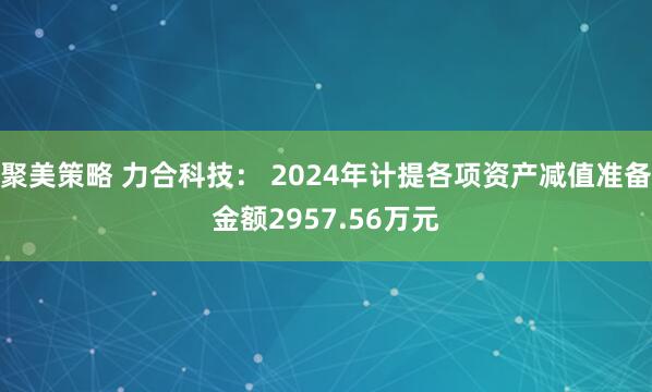 聚美策略 力合科技： 2024年计提各项资产减值准备金额2957.56万元