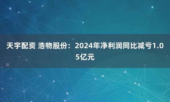 天宇配资 浩物股份：2024年净利润同比减亏1.05亿元